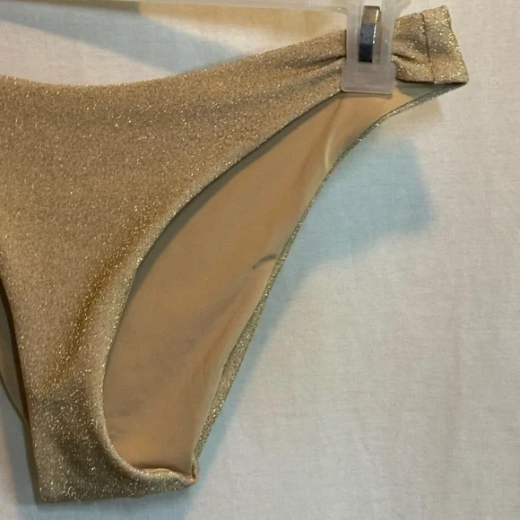AA-574 Aerie‎ NWOT Cheeky Metallic Gold Summer Swim Bottoms Size L - Picture 3 of 11